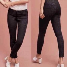 Pilcro and the Letterpress Black Skinny Jeans High-Rise Scroll Embossed Stet 31