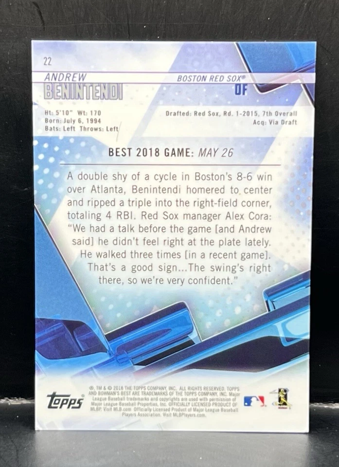 2018 Bowman's Best Purple Refractors Andrew Benintendi 250/250 - Image 2 of 2