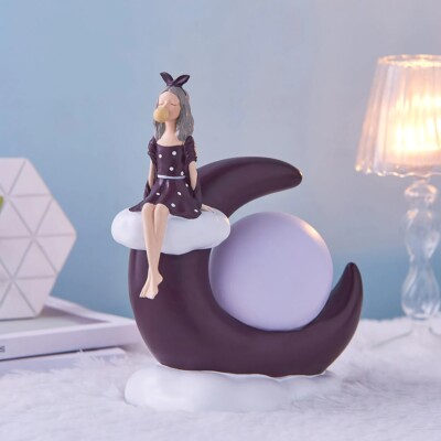 Moon Girl Night Light Figurine Angel Character Miniature Resin Modern home decor