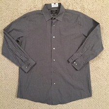 Apt 9 Shirt Mens 16.5 Slim Fit Stretch Gray Plaid Long Sleeve Button Up