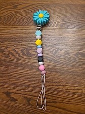 DIY Turquoise Multicolored Geometric Design Binky Pacifier Clip