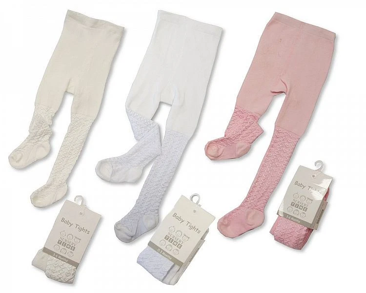 Baby Babies Infant Premature Tiny Girls Tights Plain Hearts Pink White NB 3 24 M