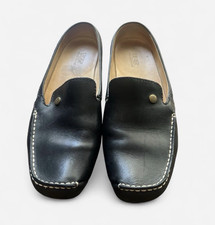 UGG Black Leather Slip-On Loafer Flats Square Toe Rubber Sole Women's 7.5