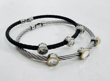 PHILLIPE CHARRIOL 18K YELLOW & WHITE GOLD BLACK STEEL TOPAZ CABLE  BRACELETS