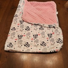 Disney Baby Minnie Mouse Pink Hearts Pink Baby Blanket 32" x 40" White Gray