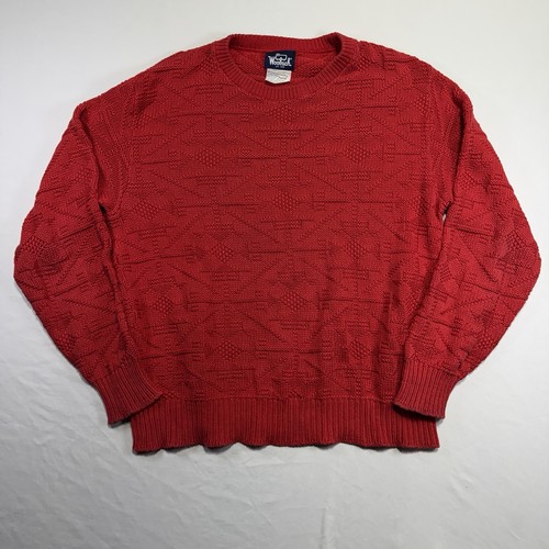 Woolrich, Vintage Woolrich Sweater Large Red Made USA Cotton Knit Mens