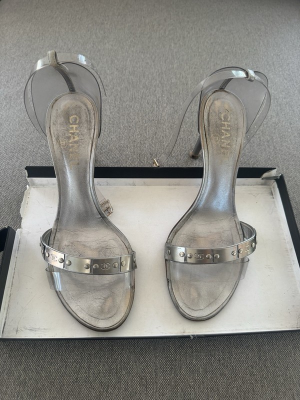Chanel Silver And Clear High Heel Sandals