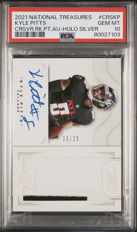 2021 National Treasures Kyle Pitts Crossover RPA Holo Silver /25 PSA 10