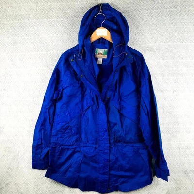 Vintage EMS Veste Coupe-Vent Femme M Bleu Capuche Nylon Imperméable Plein Air - Photo 1/4