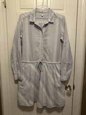 Gap Designed & Crafted Shirt Dress Blue White Stripe Drawstring Waist Cotton M