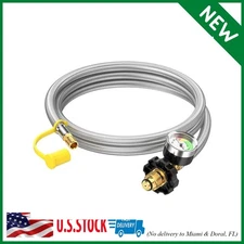 6ft Propane Hose Extension with Gauge, POL x 1/4" Male NPT, Braided Supply Pigta