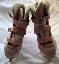 SOFTEC Jackson Figure Skates Size 1 Pink, Silver Snowflakes 7 2/3 Blade Fuzzy