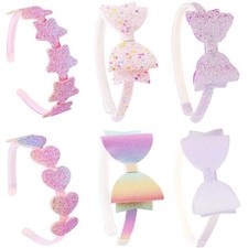 Girls Headband Sweet Hair Accessories Glitter Bow Flower Star Hairband 6 PCS