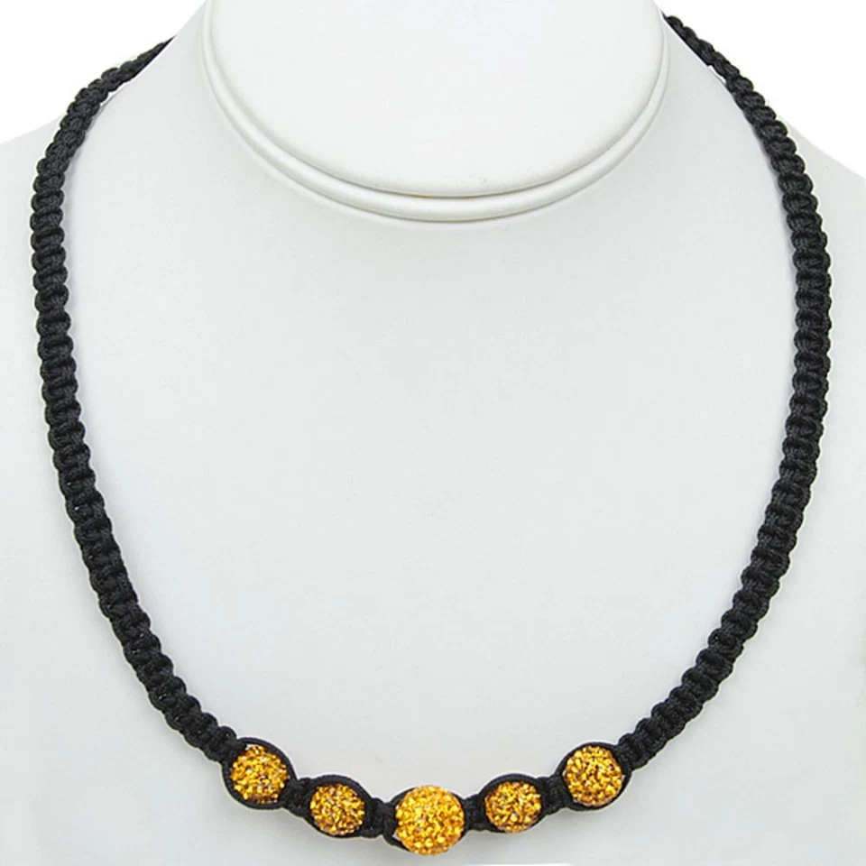 12mm Yellow and Black Micro Pave Crystal Ball Adjustable Necklace(17"-24") Foto 2 de 3