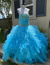 Jovani Light Blue Ruffled Lace Up Back Beaded Quinceanera Prom Dress Sz 8