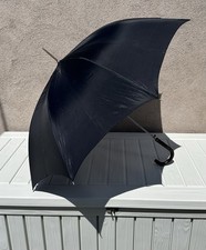 Vintage Automatic Black Umbrella - Leather Handle w/ Metal Tip 33  Long