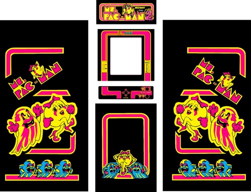 Ms PAC MAN Ardace Side Art and kick plate Black 3 Piece Graphics Kit Laminated - Picture 2 of 2