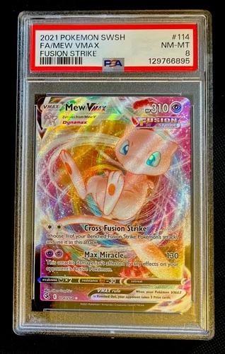 Pokémon TCG Mew VMAX 114/264 Fusion Strike Holo Card Raw PSA 8