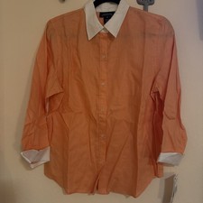 Jones New York Linen Blouse Womens Medium Shirt Long Sleeve Buttons NWOT Orange