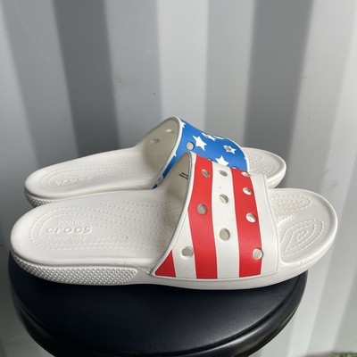 Crocs Classic Slide Women 15 Men 13 American Flag Sandals White Red Blue 206535