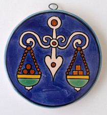 ISRAEL JERUSALEM ARMENIAN POTTERY CERAMIC LIBRA ZODIAC TILE PLAQUE HAND PAINTED