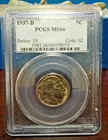 1937 D United States Buffalo Nickel PCGS MS 66 Stunning Shiny Coin
