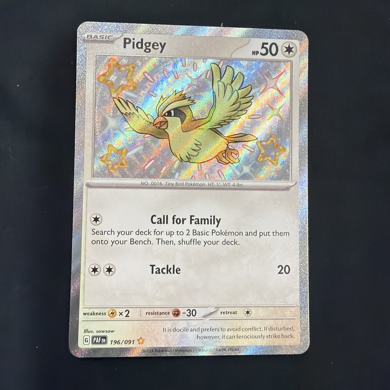 Pidgey 196/091 SV: Paldean Fates Shiny Rare Holo Pokémon TCG 2024