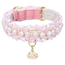 Cat Collar, Dog Collar, Beautiful Lace Cute Pearl Small Pack of 1 Pink