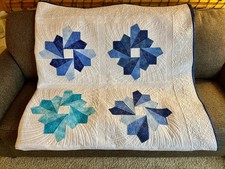 Queen Size Handmade Dresden Fan Quilt Blue Heirloom Patchwork Bedspread 93"x93"
