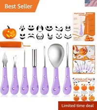 Deluxe Halloween Pumpkin Carving Kit - 7 Stainless Steel Tools with 12 Stencils