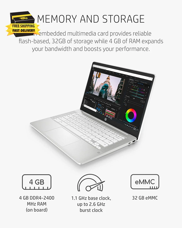 Chromebook 14 Laptop, Intel Celeron N4000 Processor, 4 GB RAM, 32 GB Emmc, 14” H - Image 3 of 4