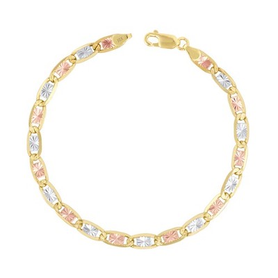 10K Solid Yellow Rose White Tri Gold 6mm Valentino Chain Womens Mens Bracelet 8''