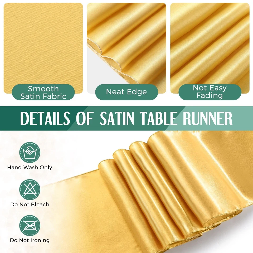 24 Pack Green and Gold Disposable Plastic Tablecloths and Satin Table Runner ... - Image 3 of 4