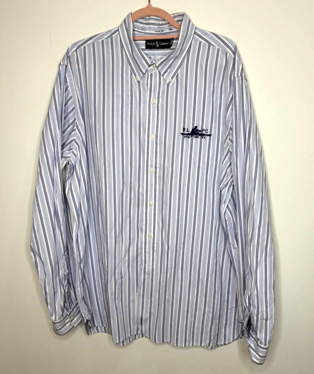 FILA POLO VINTAGE RALPH LAUREN camicia uomo XXL righe NY club canottaggio bottoni Oxford