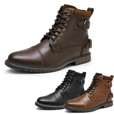 Men's Motorcycle Boots Oxford Dress Ankle Boots Warm Lace Up Shoes
