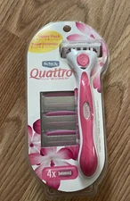 Schick Quattro Pink Disposable Women's Razor Pivoting Head + 4 Cartridges