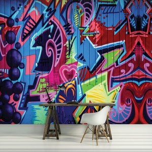 Vlies Fototapete Kinderzimmer bunt Graffiti Steinwand Kunst Abstrakt Junge XXL