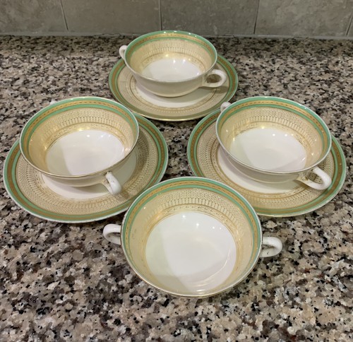 Old Lenox China For Ovington Bros NY Cups & Saucer Gold & Green 7 Piece￼