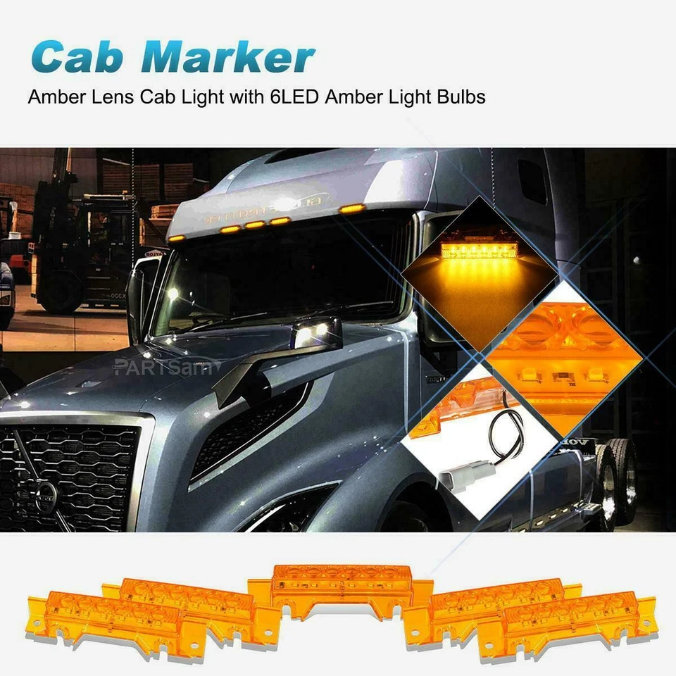 5X Amber Lens Cab Roof Marker Lights For Volvo 2004 VN/2003-2020 VNL Trucks,etc. - Image 3 of 4