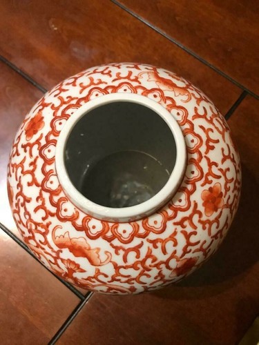 Jarrón jarrón de porcelana porcelana rojo chino antiguo marcado 7 1/4" de alto - Imagen 5 de 7