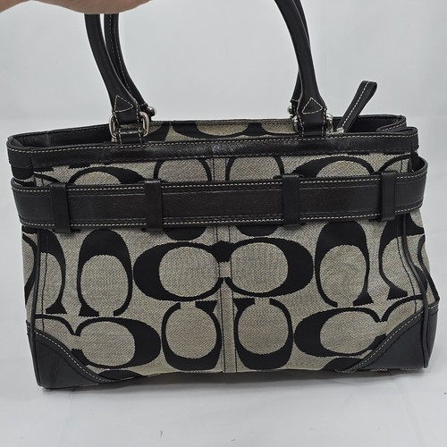 Vtg Coach Hampton Signature Gray Black Top Handle Belted Satchel Handbag F13073 - Picture 7 of 9
