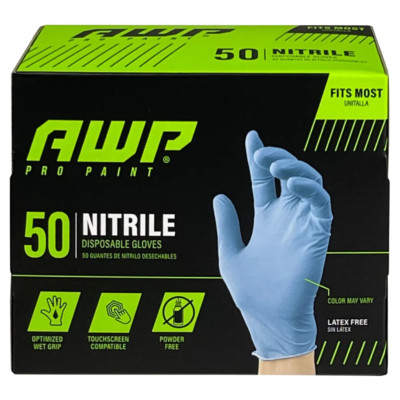 AWP 50 NITRILE DISPOSABLE GLOVES Blue FITS MOST LATEX FREE