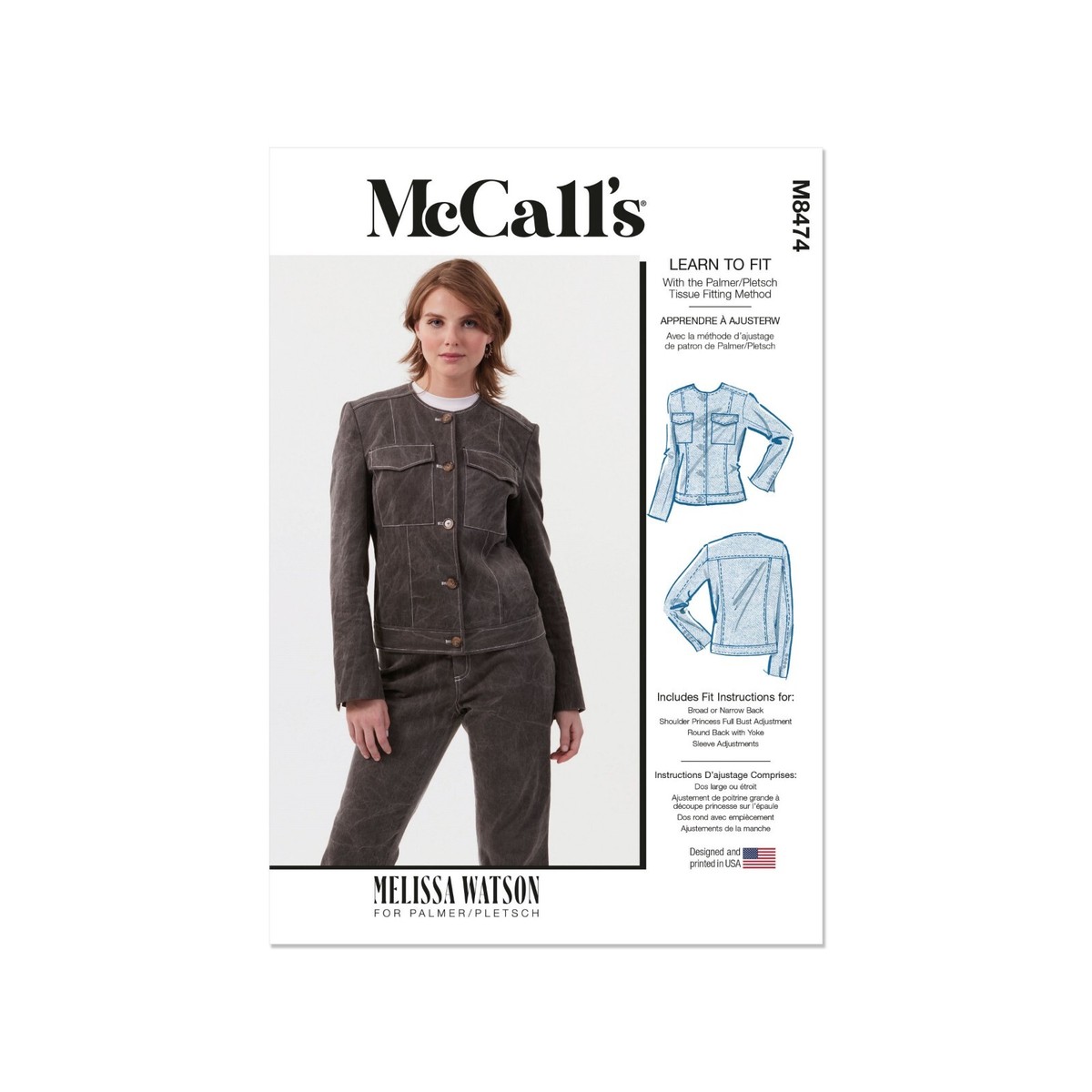 McCalls Schnittmuster M8474 Jacke Jeansjacke ohne Kragen für