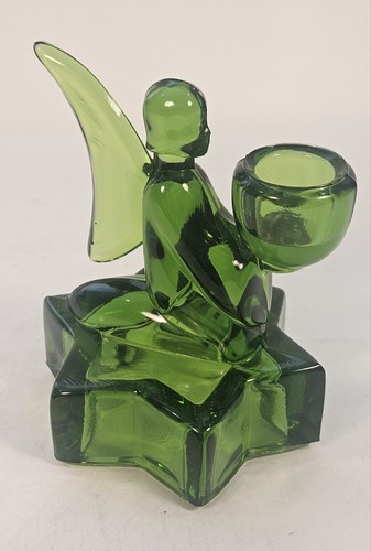 Angel Green Glass Candleholder By L.E. Smith Star Base - Picture 5 of 8