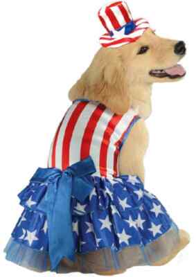 Patriotic Pooch USA Girl July 4th Fancy Dress Up Halloween Pet Dog Cat  Costume