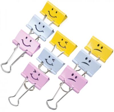 RAPESCO Foldback-Klammer, (B)19 mm, Smiley, farbig sortiert