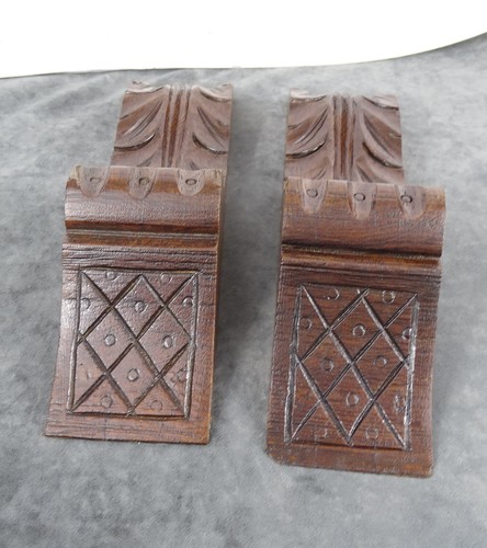 10.4 " Two Antique French Carved Oak Wood Corbel - Pillars- Brackets Salvage - Picture 7 of 10