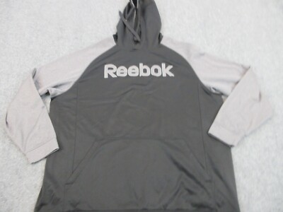 Reebok Sweater Mens 2XL XXL Black Hoodie Pocket Embroidered Logo Sweatshirt 