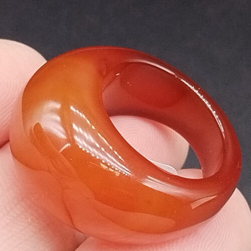 Certified Chinese Natural Red Agate Hand Carved Man Ring Inner 17.60mm - Picture 3 of 7