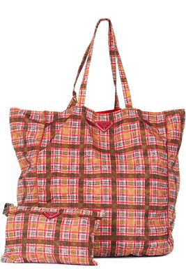 PRADA PINK UND HELLBRAUN KARIERTE NYLON TASCHE UND TASCHE